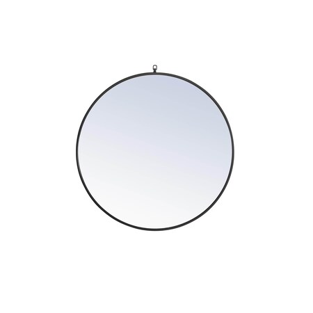 Metal Frame Round Mirror With Decorative Hook 36 Inch Black Finish
